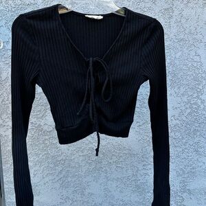 Black Ribbed Long Sleeve Crop Top